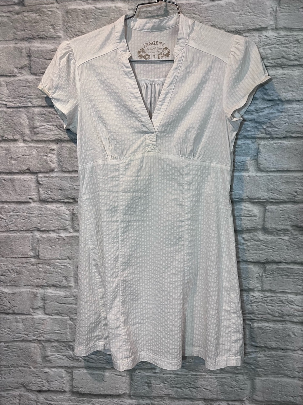 VTG Y2K Inscene White V-Neck Seersucker Cap Sleeve Mini Dress - Medium - Picture 12 of 15